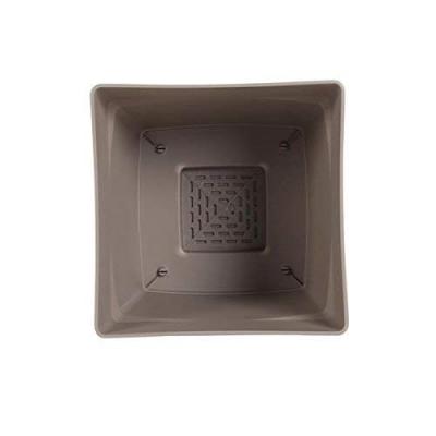 Pot plastique carr&eacute; toscane soucoupe int&eacute;gr&eacute;e taupe 24,8 x 24,8 x 24