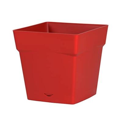 Pot plastique carr&eacute; toscane soucoupe int&eacute;gr&eacute;e rubis 24,8 x 24,8 x 24