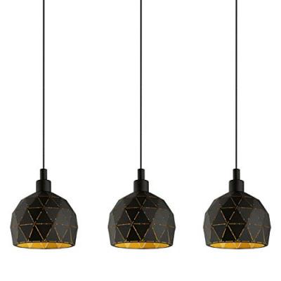 Roccaforte Plafonnier Suspendu &Agrave; 3 Lampes &Agrave; Barre Droite Noir, Or