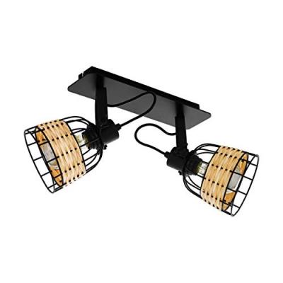 EGLO Spot pour plafond Anwick 1 acier/rotin, &agrave; 2 lampes