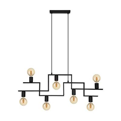 Fembard plafonnier suspendu &agrave; 7 lampes, barre droite, noir