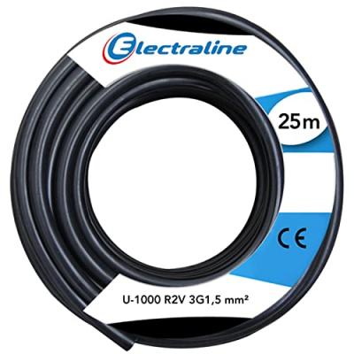 Electraline 20218278D Couronne de C&acirc;ble U-1000 R2V 3G1,5 25M, Noir