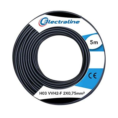 Electraline 60113023D Couronne de C&acirc;ble H03 VVH2-F 2X0,75 5M, Noir