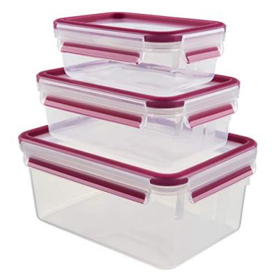 EMSA Lot de 3 bo&icirc;tes rectangles Framboise - Clip & Close 3D Colour