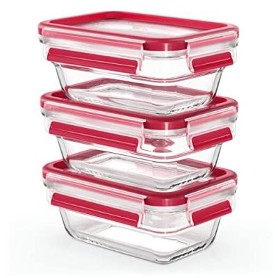 EMSA Lot de 3 Bo&icirc;tes Clip&Close - 3x0,45 L - Rectanglaire - Rouge
