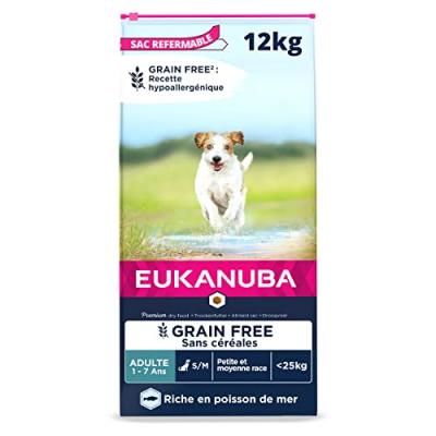 Eukanuba Grain Free Adult Small / Medium Breed avec du saumon - 12 kg
