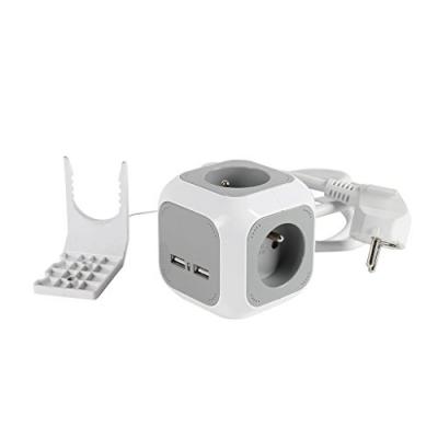 Expert Line 487469 Bloc 4 Prises Forme Cube avec 2 Ports USB, Blanc