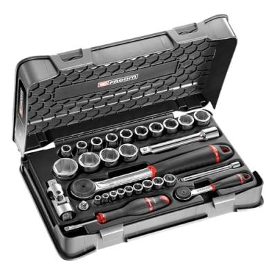 Coffret douilles 1/4 - 1/2 6 pans m&eacute;triques - 30 pi&egrave;ces - Facom