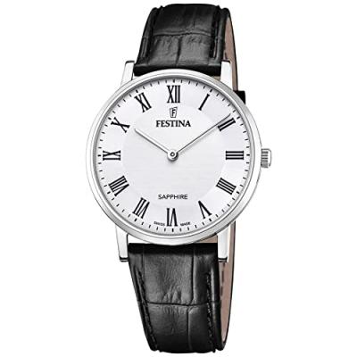 Montre Festina Swiss Made F20012/2 Blanc, Bracelet Cuir, Homme