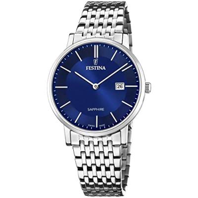Montre Festina Swiss Made F20018/2 Bleu, Bracelet En Acier, Homme