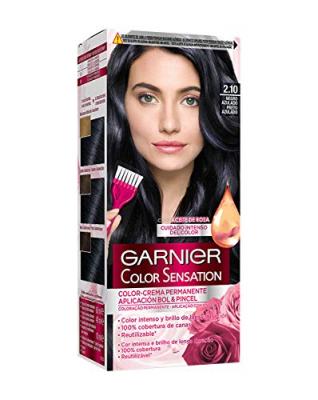Teinture permanente color sensation 2,10 garnier noir bleut&eacute;