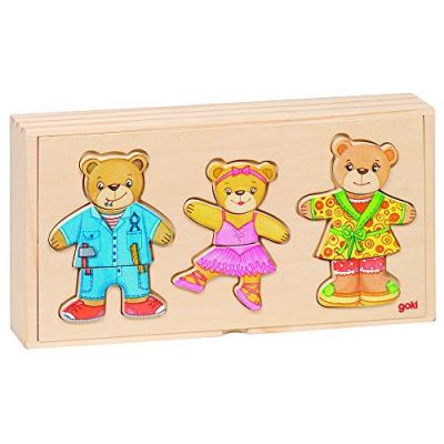 Goki - 2041681 - puzzle en bois &agrave; habiller - ours famille - 36 pi&egrave;ces