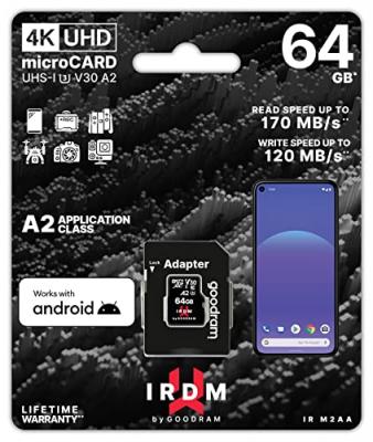 Goodram irdm uhs-i u3 a2 micro sd 64gb c/adap IR-M2AA-0640R12