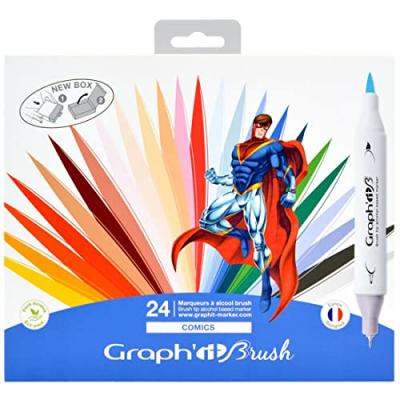 GRAPH'IT Brush Set de 24 Marqueurs double pointe - Comics Colors