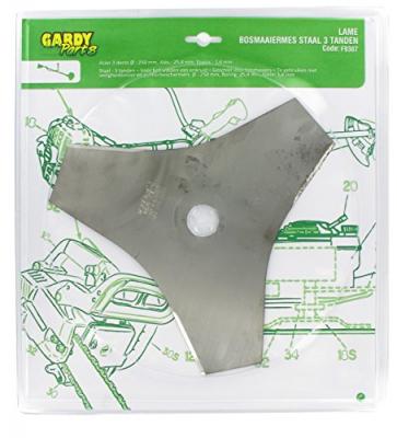 Lame acier 3 dents &eacute;vid&eacute;es pour d&eacute;broussailleuse, dimensions coupe: 255mm