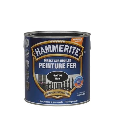 Peinture fer ext&eacute;rieur Direct sur rouille HAMMERITE noir satin&eacute; 2.5 l