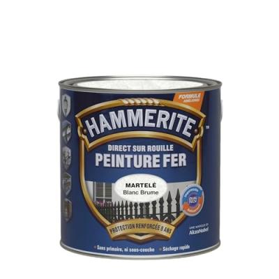 Peinture m&eacute;tal direct sur rouille Hammerite martel&eacute; blanc brume 2 5L
