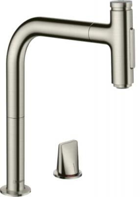 Mitigeur de cuisine 2 trous 200, avec douchette extractible 2 jets, sBox aspect acier inox Hansgrohe