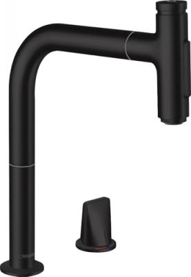 Mitigeur de cuisine 2 trous 200, avec douchette extractible 2 jets, sBox noir mat Hansgrohe