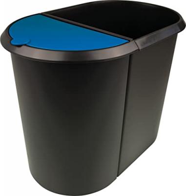Helit Corbeille A Papier Duo System, Ovale, Pe, Noir/Bleu