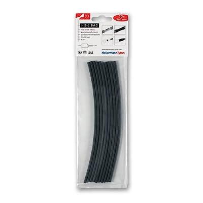 HellermannTyton - Lot de 10 gaines thermo r&eacute;tractables noires his-3-bag-3/1 200mm