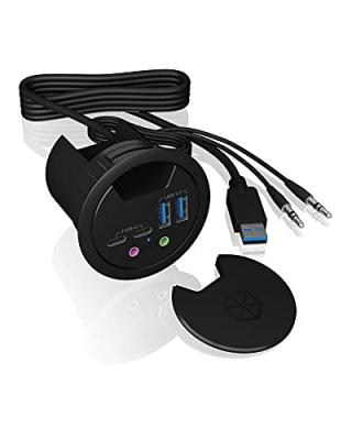 ICY BOX USB 3.0 Table Hub (60 mm) pour Installation, 2X USB-C, 2X USB-A, Audio, Passe-cble, Noir