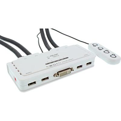 Inline inline kvm switch, 4 voies dvi-d avec audio noir
