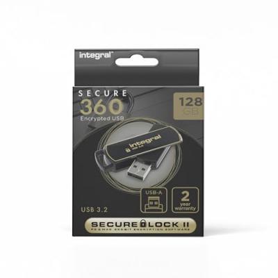 Integral Secure 360 - Cl&eacute; USB - 128 Go - USB 3.0 - Noir &eacute;l&eacute;gant