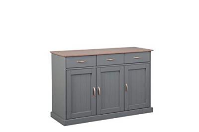 Buffet 3 tiroirs 3 portes LUZERNA 4.1 FSC en Bois Massif Gris/S&eacute;pia