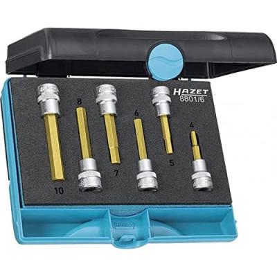 Jeu de douilles males/carr&eacute; creux 10 mm/profil a 6 pans int&eacute;rieurs/nombre d'outils 6 Hazet