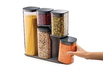 Podium 5 - Set de 5 Pots de Rangement sur Support Noir,Transparent