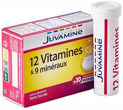 Compl&eacute;ment Alimentaire 12 Vitamines, 9 Min&eacute;raux Sans Sucres Juvamine - La Bo&icirc;te De 30 Comprim&eacute;s