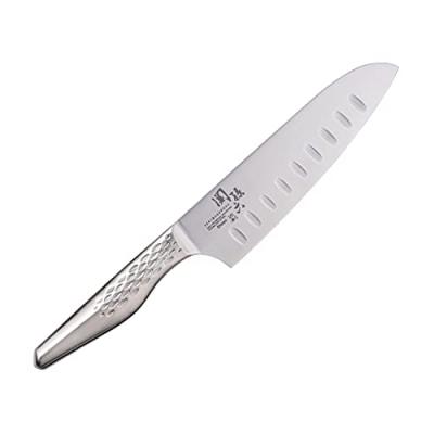 Couteau santoku alv&eacute;ol&eacute; Shoso 16.5cm - Kai - Gris - Acier