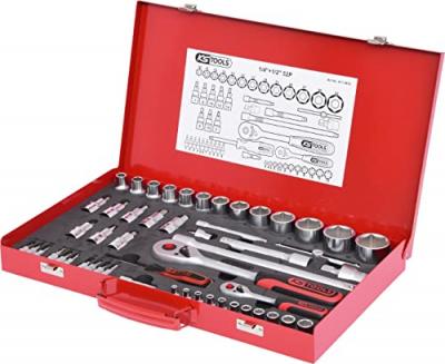 Jeu de douilles 6 pans 1/4'' - 1/2'', finition chrom&eacute; mat, 52 pcs