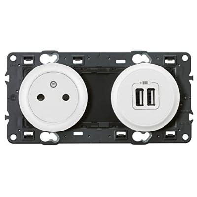 LEGRAND - Celiane 2 p&ocirc;les + terre & USB 1500mA blanc
