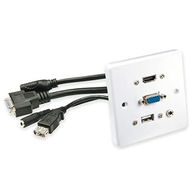 LINDY 60220 Plaque Murale VGA/HDMI/USB/Jack 3,5mm St&eacute;r&eacute;o, Blanc