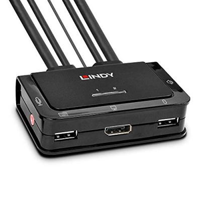 LINDY Switch KVM 2 Ports DisplayPort 1.2, USB Type C, USB 2.0 & Audio avec c&acirc;bles 42346