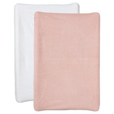 Lot de 2 housses de matelas &agrave; langer en &eacute;ponge 50x70 cm - Blanc + Rose