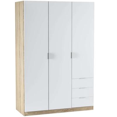 Armoire NINA 3 portes et 3 tiroirs L121 x H180 cm - Blanc / Bois