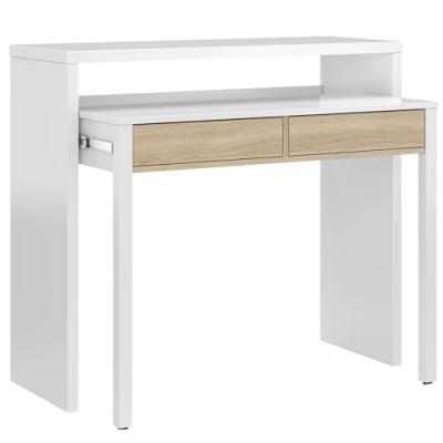 Bureau extensible clea 2 tiroirs l99cm - blanc / bois