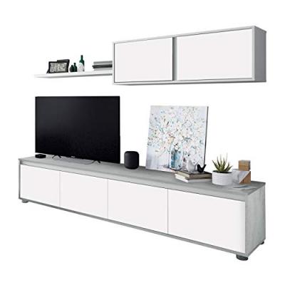 Meuble tv adan 4 portes avec &eacute;tag&egrave;re murale 2 portes l200cm - blanc / b&eacute;ton