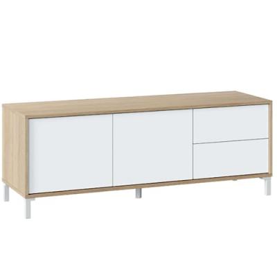 Meuble TV 2 portes et 2 tiroirs L130cm - Blanc/ch&ecirc;ne