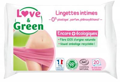 Love & Green - Lingettes intimes apaisantes - Alo&eacute; vera - 20 lingettes