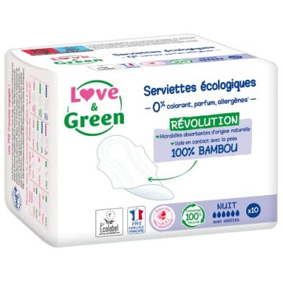 Love & Green Serviettes Hypoallerg&eacute;niques Nuit 10 Serviettes