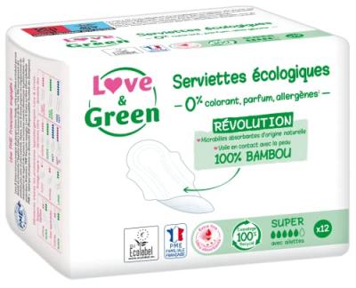 Love & Green Serviettes Super Hypoallerg&eacute;niques 0% x12