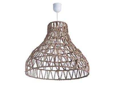 LUSSIOL Luminaire Satna, suspension rotin, 60 W, blanc, &oslash; 49 x H 42 cm