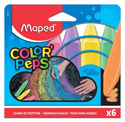 Maped Craie de trottoir COLOR'PEPS, &eacute;tui de 6 en carton - Lot de 9
