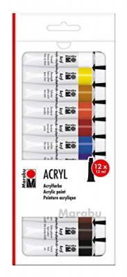 Tubes peinture acrylique - 12 ml - 12 pcs - Marabu - couleur variant