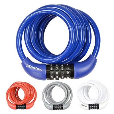 Spirale antivol c&acirc;ble Masterlock &agrave; code 8mm x 1,80m (x4)
