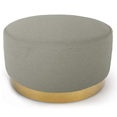 Cotecosy - Pouf Rond Daisy Tissu Beige Pied Or - Beige